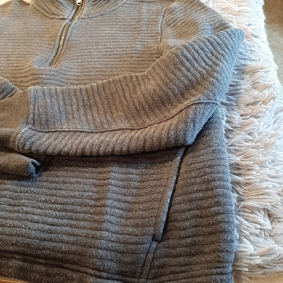 Athleta Ribbed Sweatshirt with 3/4 Zip Gray Size Large - Picture 7 of 11